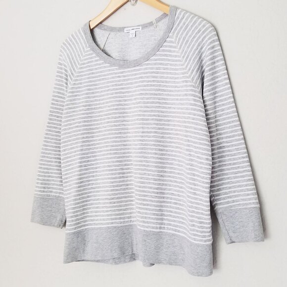 JAMES PERSE Raglan Pullover Sweatshirt Top Gray White Striped Cotton 3 L $145 - Picture 4 of 15